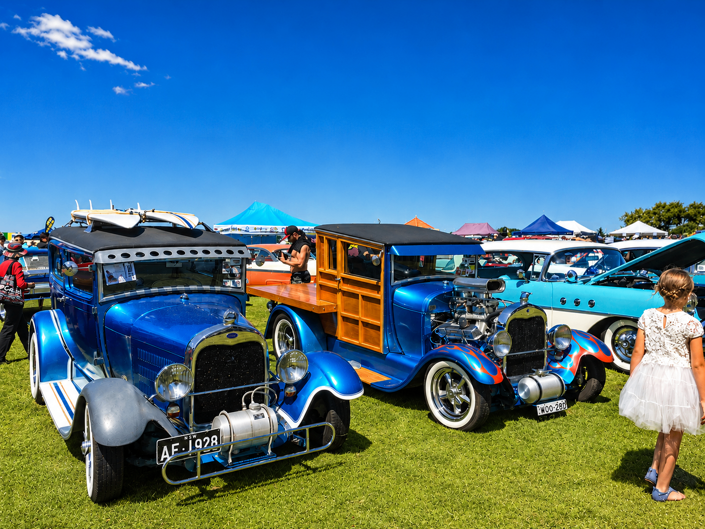 Blue vintage hot rods at the fair