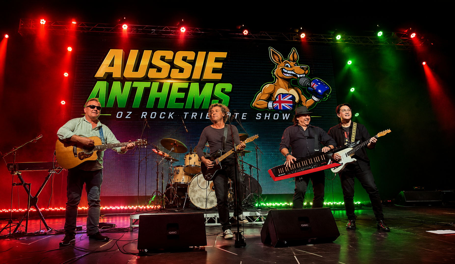 Aussie Anthems Oz Rock Tribute Show performing on stage