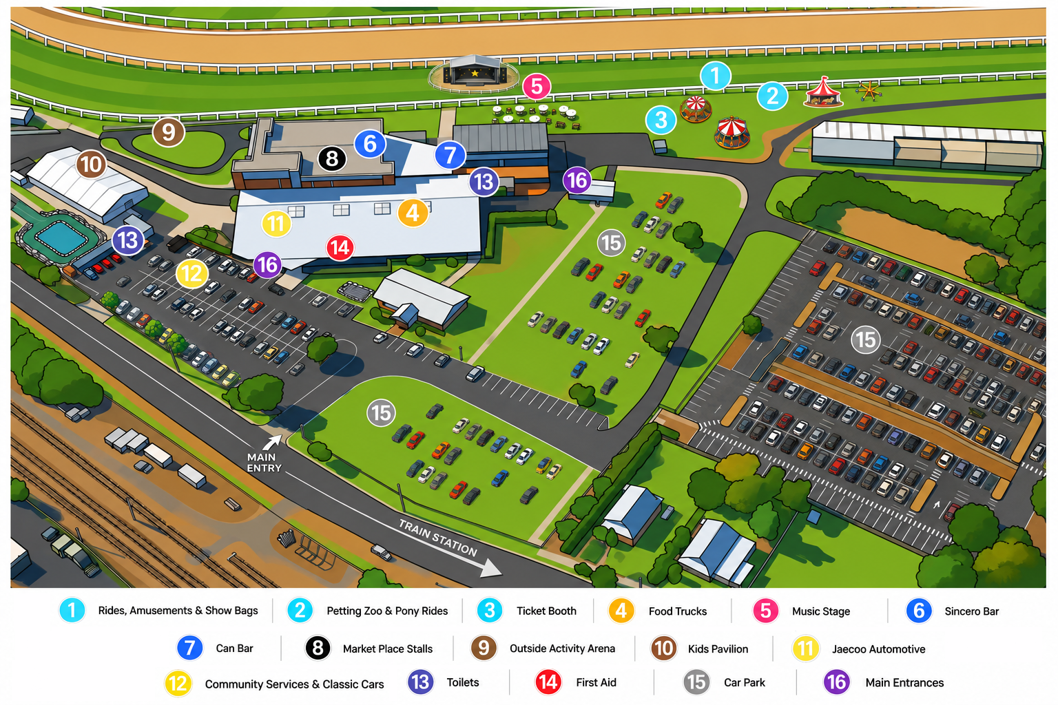 Wyong Spring Fair event map showing all attractions across Wyong Race Club