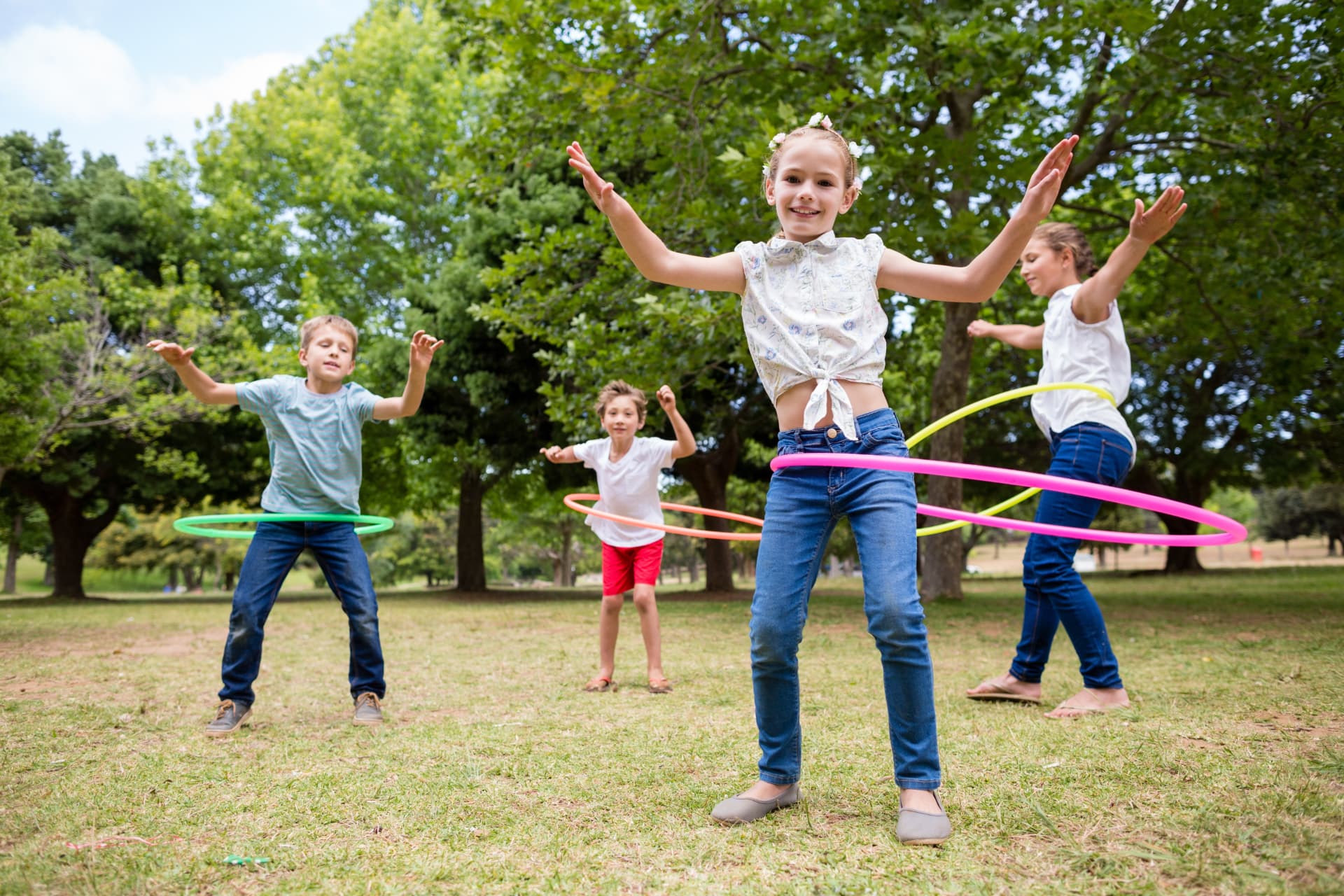 Kids having fun with hula hoops