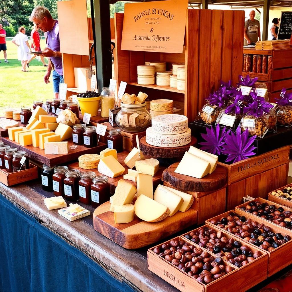 Artisan cheeses and chocolates market stall
