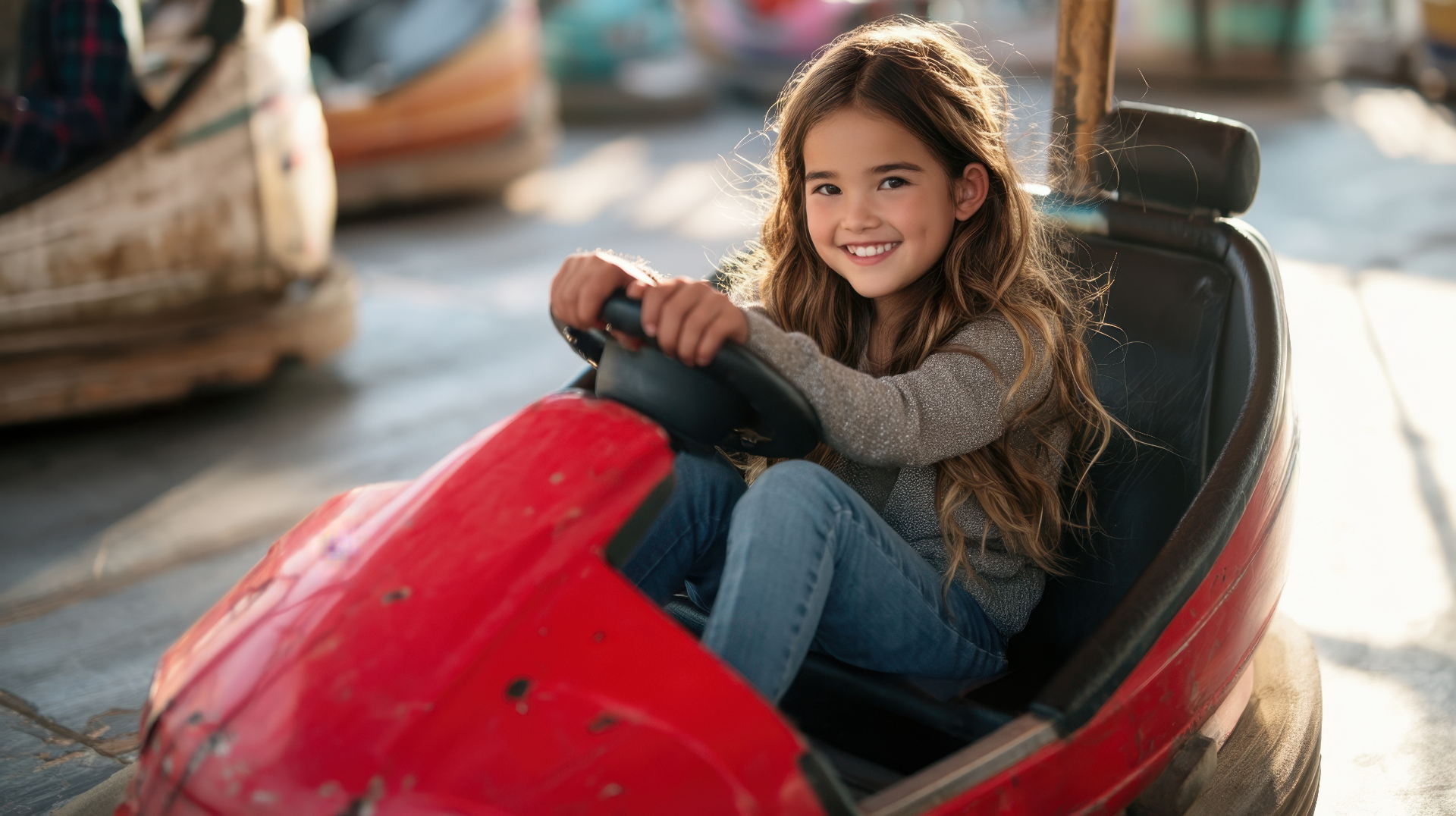 Girl smiling in a bumper car