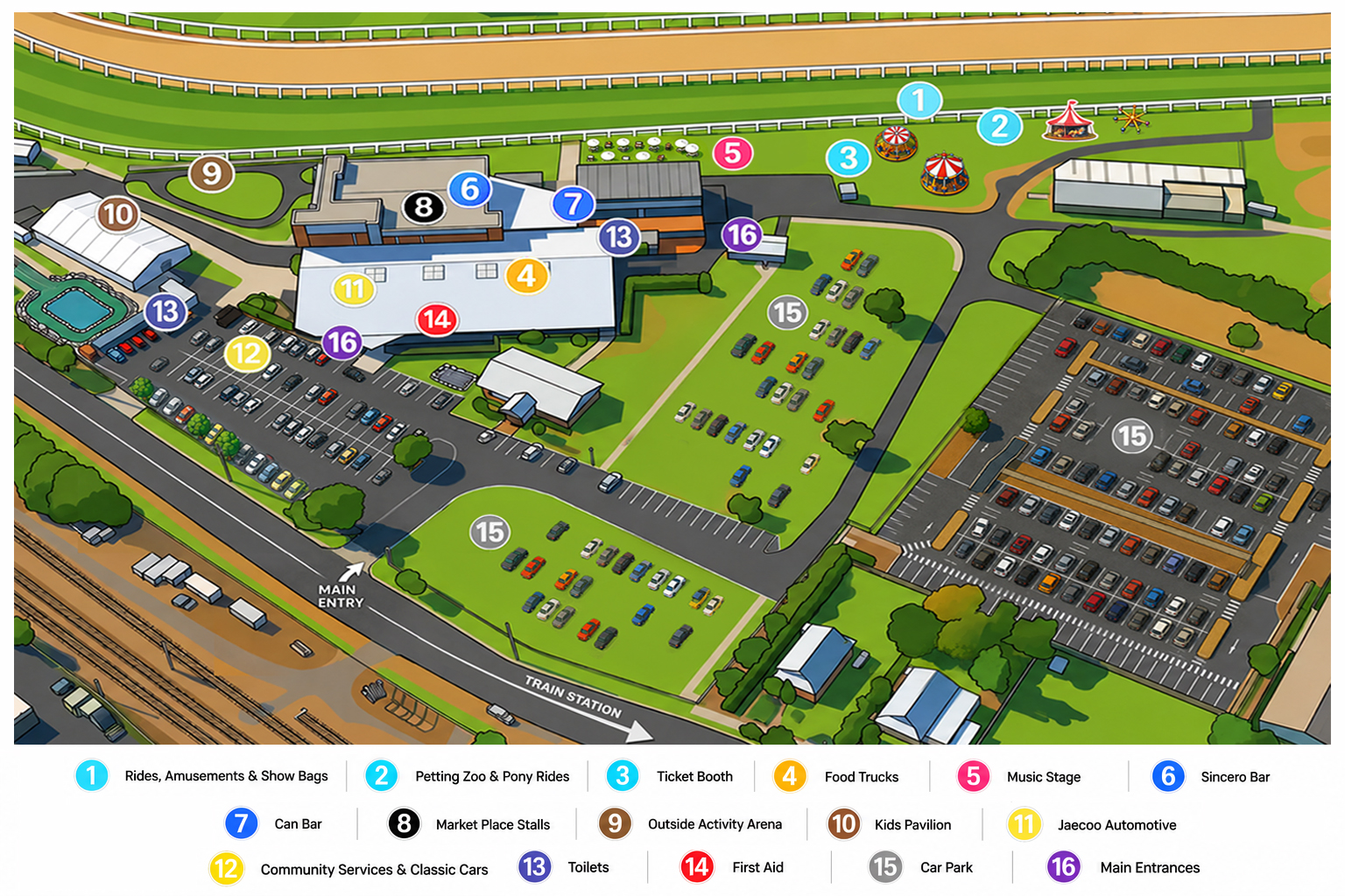 Wyong Spring Fair event map showing all attractions across Wyong Race Club